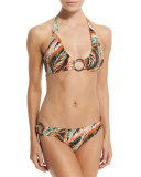 Santorini Tropical-Leaf Print Halter Swim Top