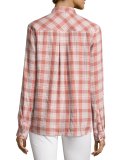Lilya Plaid Button-Down Shirt, Rose