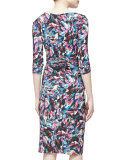 Long-Sleeve Confetti Jersey Sheath Dress, Pink/Multicolor
