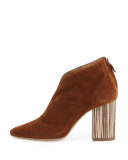 Lucciano Suede Wood-Heel Bootie, Brown