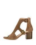 Matteo Suede Block-Heel Sandal, Mineral