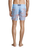 Moorea Bubble Turtle Print Swim Trunks, Bleu Ciel