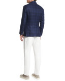 Tonal Madras Two-Button Jacket, Deep Blue