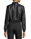 Redell Metallic-Embroidered Leather Bomber Jacket