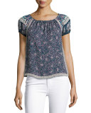 Tinashe Off-the-Shoulder Floral Silk Top, Blue
