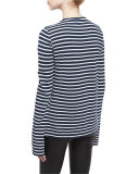 Long-Sleeve Striped Jersey Tee, Blanc/Mar