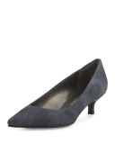 Poco Denim Kitten-Heel Pump, Navy Antique Denim