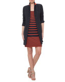 Sleeveless Striped Scoop-Neck Dress, Navy/Rust