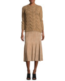Aria Suede Godet Midi Skirt, Teak