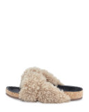 Shearling Fur Flat Slide Sandal, Fawn