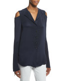 Cold-Shoulder Button-Front Blouse, Navy