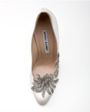 Swan Embellished Satin Pump, White