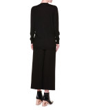 Zigzag Intarsia Button-Front Cardigan, Black