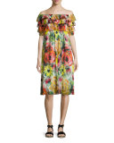 Off-the-Shoulder Ruffle-Top Floral-Print Dress