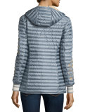 Hooded Floral Puffer Coat, Platinum