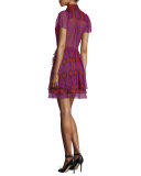 Marisa Printed Silk Tie-Neck Dress, Parry Petite Amethyst