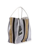 Woven Stripes Medium Tote Bag, Optic White/Mix