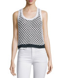 Taryn Crocheted Colorblock Tank, Black/White