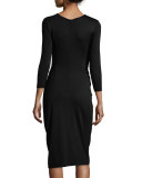 Bracelet-Sleeve Faux-Wrap Dress, Black