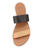 Sable Banded Flat Sandal, Gunmetal/Natural