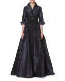 3/4-Sleeve Crisscross-Waist Trench Gown, Navy