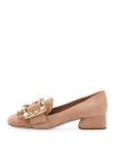 Suede Jewel-Buckle 35mm Loafer, Nudo