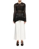 Sailor-Button Wide-Leg Ankle Pants, White