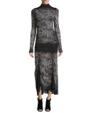 Long-Sleeve Abstract-Print Blouse, Black 