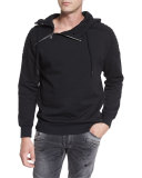 Shoulder-Zip Quilted-Panel Hoodie