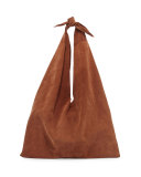 Bindle Knot Suede Hobo Bag, Saddle