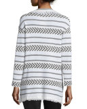 Darya Fringe Knit Cardigan, Cream/Caviar