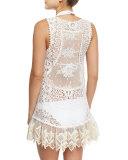 Juno Crocheted Lace Short Coverup Dress, White