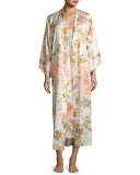 Yuzen Floral-Print Long Wrap Robe, Antique