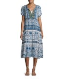 Power Scarf Tile-Print Long Dress 
