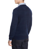 Cashmere-Cotton Athletic Crewneck Sweater, Navy/Denim