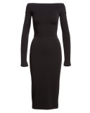 Off-the-Shoulder Long-Sleeve Sheath Dress, Black