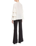 Tiered Plisse Sleeve Blouse, Ivory