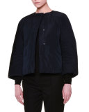 Bracelet-Sleeve Jewel-Neck Short Jacket, Navy