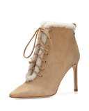 Becca Shearling Lace-Up Bootie, Camel/White