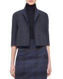 Emma Reversible Solid/Plaid Cocoon Jacket, Blue Jay/Starling