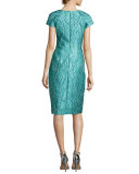 Cap-Sleeve Jacquard Cocktail Dress, Jade