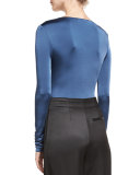 Lala Satin Long-Sleeve Surplice Bodysuit
