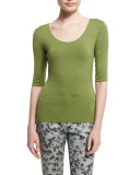 Half-Sleeve Scoop-Neck Tee, Green