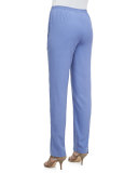 Solid Silk Pants, Blue, Petite