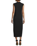 Funnel-Neck Sleeveless Silk Dress, Black 