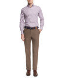 Lightweight Twill Flat-Front Pants, Brown