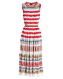 Crewneck Sleeveless Knit Midi Dress, Red/Multi