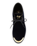 Men's Gold Cap-Toe Velvet Chukka Boot, Navy