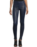 Xavier Zip-Trim Leather Leggings, Royal