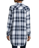 Bianca Plaid Long-Sleeve Tunic, White/Navy/Fog